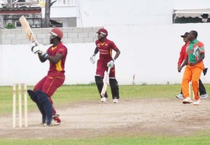 Kevin Boodie pulls a bouncer from Garfield DeRoach for six at DCC yesterday.