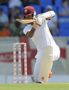 Kraigg Brathwaite drives (Photos by WICB Media/Randy Brooks of Brooks Latouche Photography)