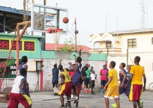 Part of the action between Mackenzie High and rivals Christianburg Wismar Secondary.