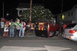 The overturned bus 