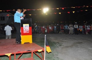 President Donald Ramotar as he addressed the crowd at Canefield Settlement East Canje, Berbice