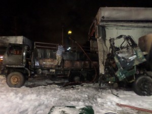 Firefighters checked the truck where the blaze started