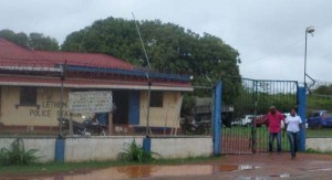 Clyde King leaves the Lethem Police Station yesterday with his wife Amoline.     