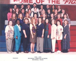 In the company of her colleagues at the Rockwall Christian Academy in Texas.