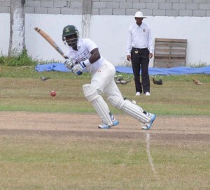 Shemroy Barrington flicks during his undefeated century on Tuesday.