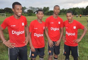 The Berbich High School marksmen (from left)- Randy Arindell, Tozi Aaron, Shemron Arindell and Derick Taylor pose for a photo op yesterday.