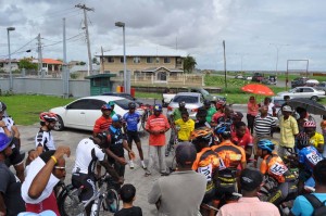 GCF President Horace Burrowes addressing cyclists following yesterday’s National Championships Time Trials.