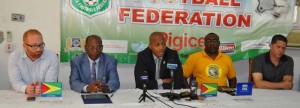 GFF NC Chairman Clinton Urling (center) is flanked a yesterday’s press conference by from right, TD Claude Bolton, HD Jamaal Shabazz, new NC Member Eric Phillips and outgoing NC Member, Stuart May.  