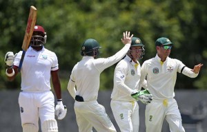 Michael Clarke held on to a sharp catch at slip to dismiss Darren Bravo, West Indies v Australia, 1st Test, 1st day, Roseau, June 3, 2015 ©Getty Images