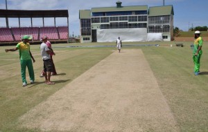 The Providence Pitch being prepared yesterday for tomorrow’s CPL Practice session. 