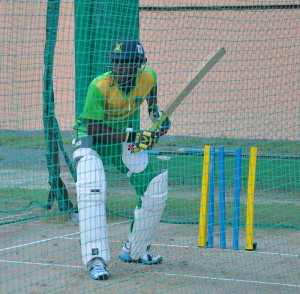 Trevon Griffith batting in the nets. 