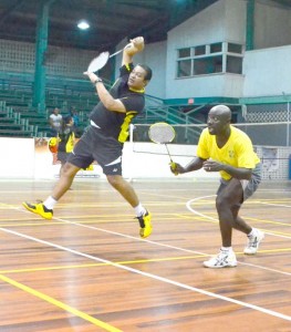 Veterans Grandison Robinson and Gokarn Ramdhani during their semi finals match which they lost.  