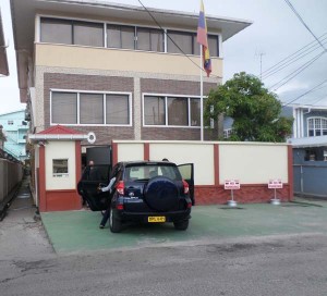 The Ambassador leaves her office in the midst of the protest 