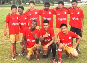 Goal scorers (from left) Delana Charles, Arial Chester, Richard Couriea, Gavin Duke, Devin Charles, Sudesh Sanichara, Barry Fraser, Sampson Culepper and Deondne Thomas. 