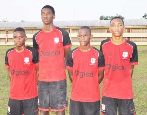 From left - Antwaine Gill, Amaniki Buntin, Jovon Bobb and  Kendolph Lewis pose for Kaieteur Sport yesterday.