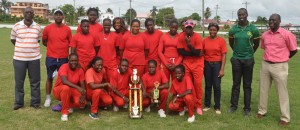 The winning Berbice Female team in all smiles with their trophies. Coach Andre Percival is at 2ndleft and Manager Abena Schultz 3rd right. 