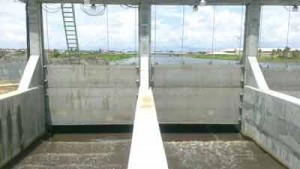  Opened sections of the Hope Canal eight-door sluice yesterday 