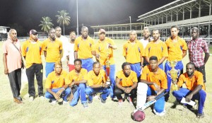 Champions Police Bermine combined celebrates. Manager Carl Moore is standing at left. 