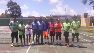 From Right: Daniel Lopes, Mark McDonald, Kalyca Fraser, Aretta Dey, Coach Shelly Daly Ramdyhan, Hemraj Resaul, Ariel Khan, Jordan Beaton, Nicola Ramdyhan and Keenan Persaud after a practice session.
