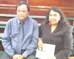 Awaiting justice: Former NBS CEO, Maurice Arjoon, and his wife, Janick Dai, during the National Assembly sitting last Thursday. 