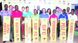 Members of the eight elite clubs with representatives of the sponsors and GFF NC.