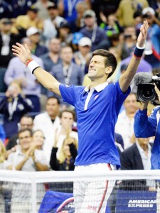 Novak Djokovic of Serbia celebrates after beating Roger Federer of Switzerland in the men’s singles final on day fourteen of the 2015 U.S. Open tennis tournament at USTA Billie Jean King National Tennis Center.(Photo: Robert Deutsch, USA TODAY Sports)
