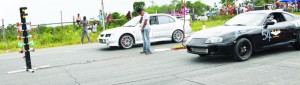  FLASHBACK! Two of the fastest cars driven by Anand Ramchand (left) and  Rondell Daby await the starting lights ahead of their showdown earlier this year.