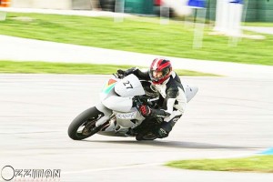 Guyana’s Stephen Vieira negotiates one of the turns at Bushy Park in Barbados last weekend. 