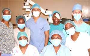 The team of dedicated local eye theatre nurses and doctors.