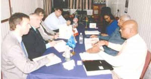 GECOM Chairman, Dr. Steve Surujbally (middle on the right) with members of the International community 