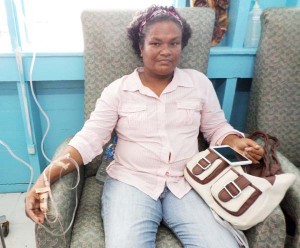 Cancer Survivor, Ranette Dharry, receiving chemotherapy at the GPHC