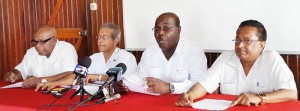 FITUG officials: (From L)- NAACIE’s General Secretary, Kenneth Joseph; GAWU’s President, Komal Chand; FITUG’s President, Carvil Duncan and GAWU’s General Secretary, Seepaul Narine.