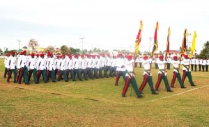 GDF flag bearers and ranks during trooping of the Colours of five Units of the GDF.