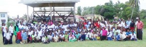 Students and teachers of the participating schools pose for a photo op following the completion of the tournament recently.