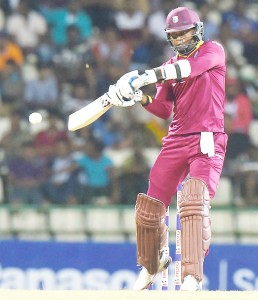  Marlon Samuels plays a cut shot during his counterattacking century, Sri Lanka v West Indies, 3rd ODI, Pallekele, November 7, 2015 ©AFP