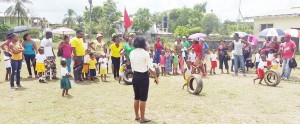 And they are off! Some of the Campbell’s Nursery School kids competing in the tire race cheered on by teachers, parents and fellow students.