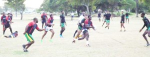 Part of the action in the GRFU tems match between Hornets and UG Wolves in the National Park.