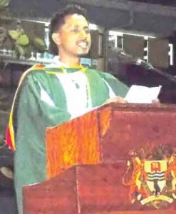 Best graduating student, Sachin Ramsuran, during his valedictory address