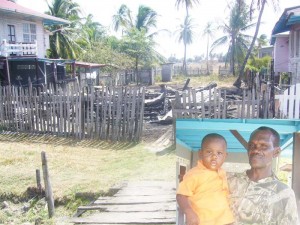 The gutted property at Alverston, Berbice. and Alfred Gray, 54, and two-year-old grandson. (inset)