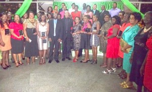 President David Granger (sixth from left, front row) in the company of the awardees.