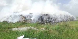 Thick smoke emanates from the blaze at the Haags Bosch landfill site at Eccles, East Bank Demerara.   