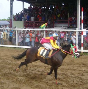 Strom Bird of the Bacchus Stable with Blake on mount powers all alone to whip the field to win the E and lower event.