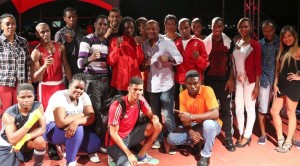 Former WI batting great Brian Lara with the boxers following the hosting of the first Tuesday Night Fight Card at his Residence, the Castle.