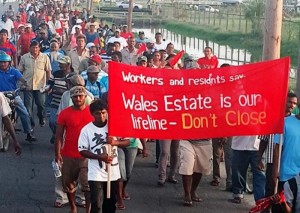 Cane cutters and residents from Patentia during the GAWU-organized march on Wednesday. 