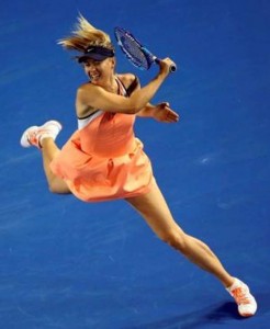  Russia’s Maria Sharapova hits a shot during her second round match against Belarus’ Aliaksandra Sasnovich at the Australian Open tennis tournament at Melbourne Park, Australia, January 20, 2016. (Reuters/Jason O’Brien)