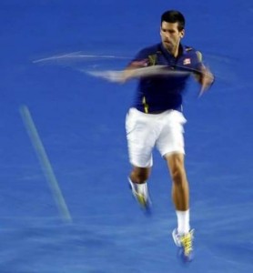 Serbia’s Novak Djokovic hits a shot during his second round match against France’s Quentin Halys at the Australian Open tennis tournament at Melbourne Park, Australia, January 20, 2016. (Reuters/Jason O’Brien)