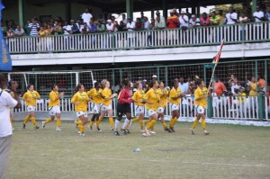 The Lady Jags showing appreciation to the fans for their support with a lap of honor after defeat SVG in June 2015 at the GCC in WCQ.