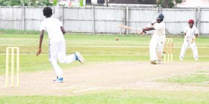  National U-15 opener Sachin Singh hits one of his six boundaries at Wales yesterday.