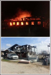 (Above)The burning building (Below): The burnt building