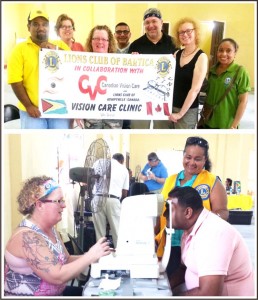 (Above) The team that provided the vision care services (Below) A man gets his eyes tested.